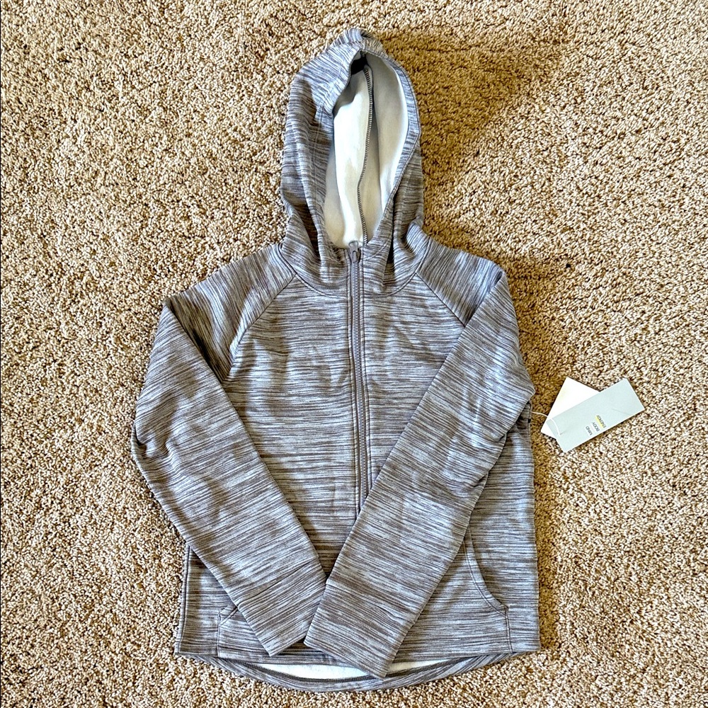 NWT Zella Kids Grey‎ Kitten Zip-Up Lite Hoodie Thumb hole activewear warm Jacket